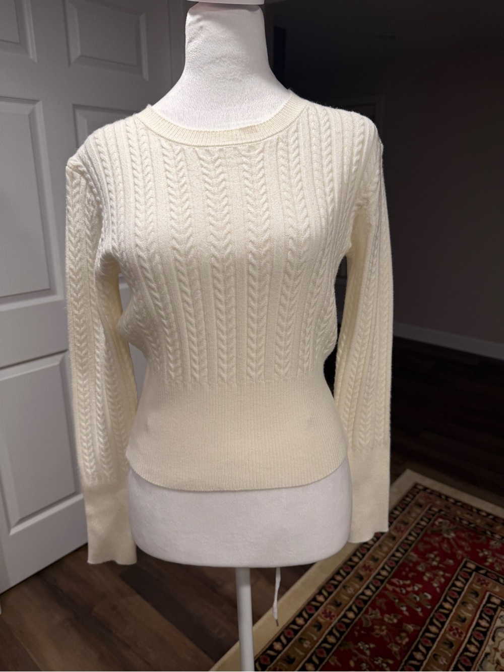 Faded Rose Cream Cable Knit Sweater - Classic Crew Neck